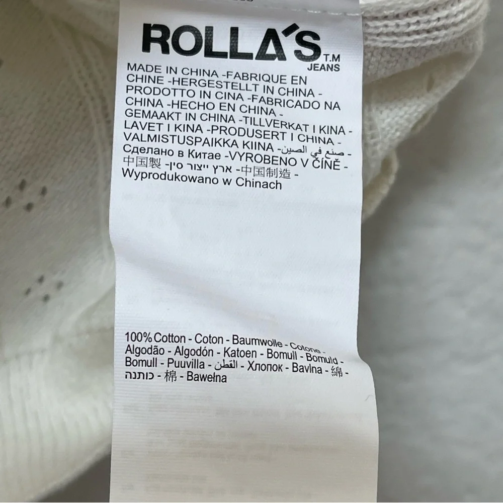 Rollas Pointelle Long Sleeve Cropped Top Ivory Size XS
